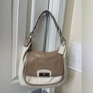Coach Cream and Tan Shoulder Bag